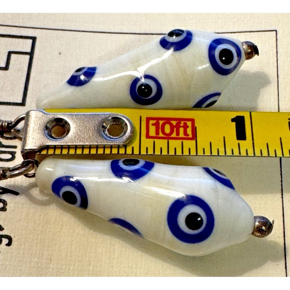 La Sonrisa by Tara Evil Eye Glass‎ Teardrop Earrings Sterling Silver Blue Ivory - Picture 5 of 6